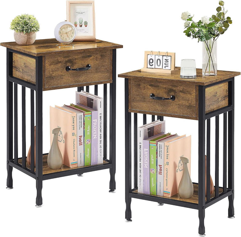 VECELO Nightstands, Industrial Side Table/End Tables with Drawer and Storage ...