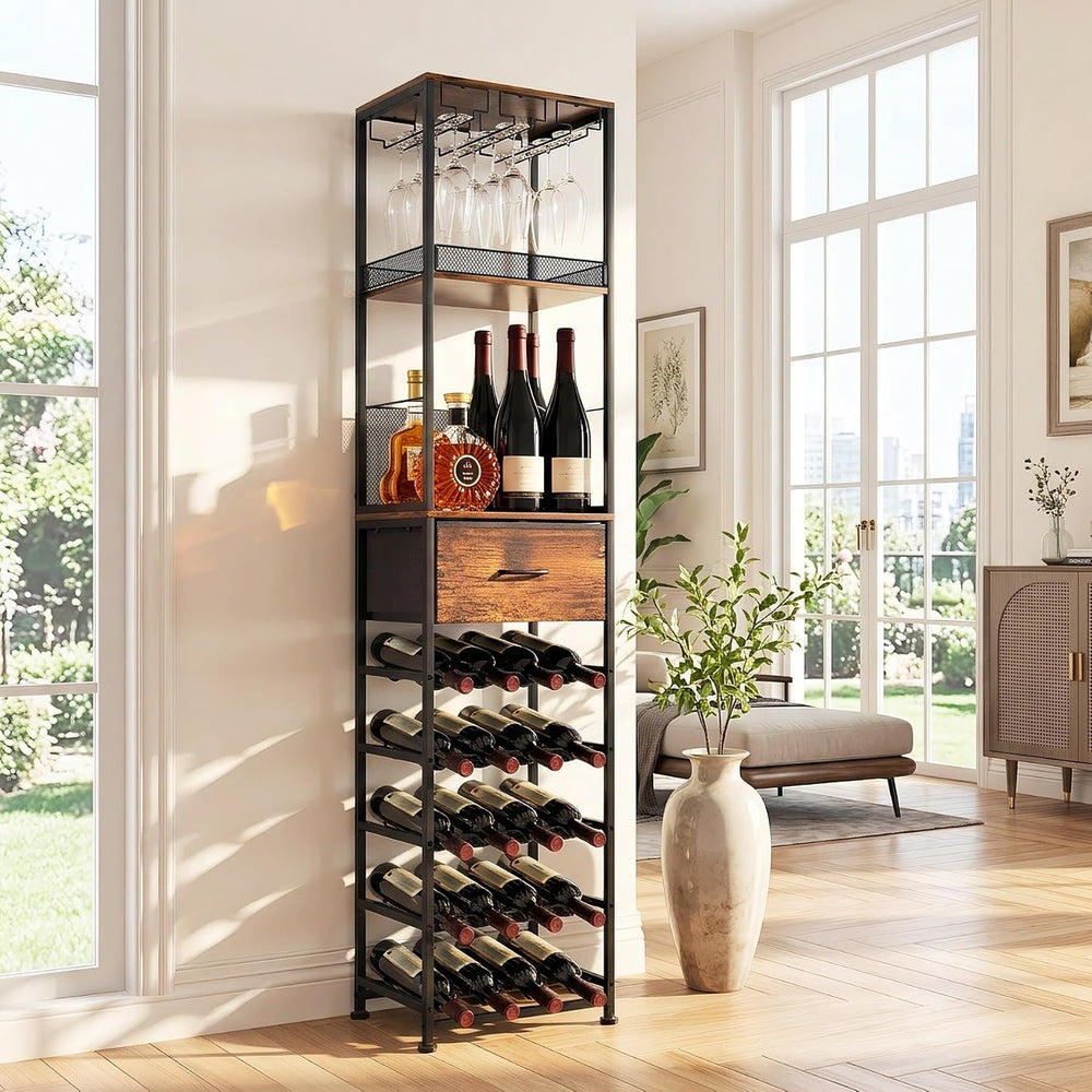 7-Tier Wine Rack Freestanding Floor Liquor Cabinet Bar for Home | 2-in-1 Modu...