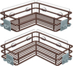 Nieifi Adhesive Corner Shower Caddy Shelf Basket Rack with Hooks, Rust Proof Stainless Steel Bathroom Shelf Shampoo Holder No Drilling (Brown)