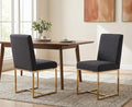 CIMOTA Black Modern Dining Chairs Set of 2, Upholstered Dining Room Chairs Armless Guest Side Chair with Gold Base for Dining Room/Kitchen, Charcoal Black, 2PCS