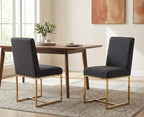 CIMOTA Black Modern Dining Chairs Set of 2, Upholstered Dining Room Chairs Armless Guest Side Chair with Gold Base for Dining Room/Kitchen, Charcoal Black, 2PCS