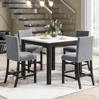 HomSof 5-Piece Counter Height Dining Table Set with One Faux Marble Top Dining Table and Four Velvet-Upholstered Chairs,Grey