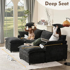 108" U Shaped Couch, Modular Sectional Sofa, 3-Seater Comfy Cloud Couch, Set of Modular Pieces with Movable Ottoman, Deep Seat Couches for Living Room, Chenille, Black