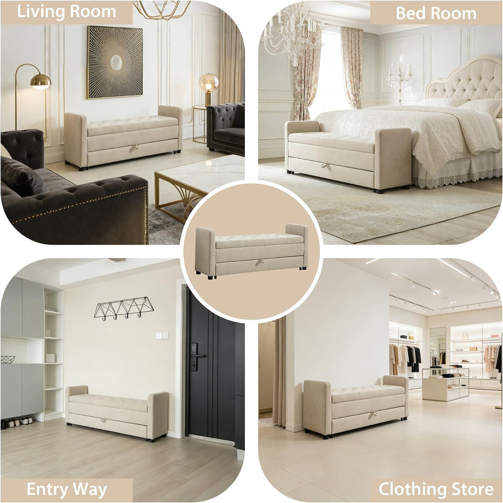 Chifee & Vingol 58.27" W Ottoman Bench with Double Storage Space, Up...