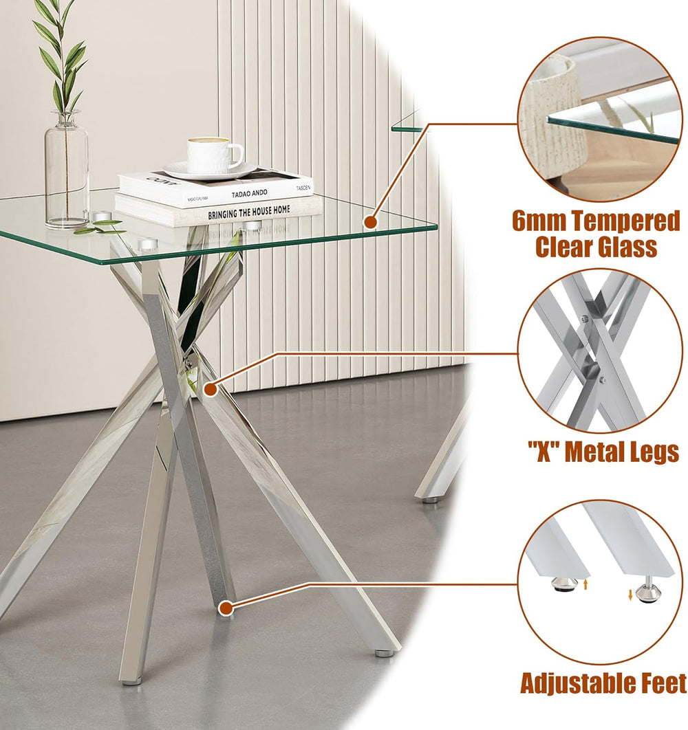 Silver Glass Coffee Table Set of 3 Modern End Table Living Room Side Table, G...