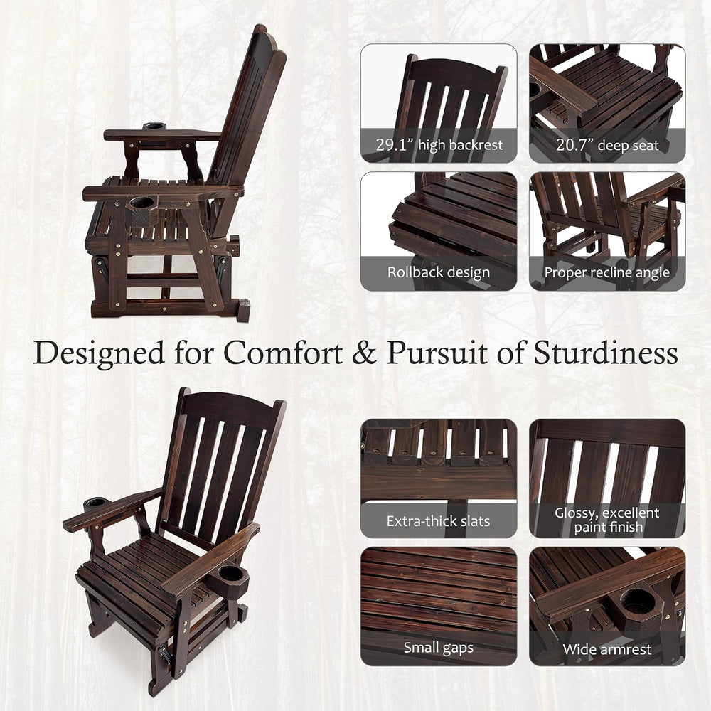 Fortune Candy Wooden Patio Glider for One Person, with High Back and Deep Con...