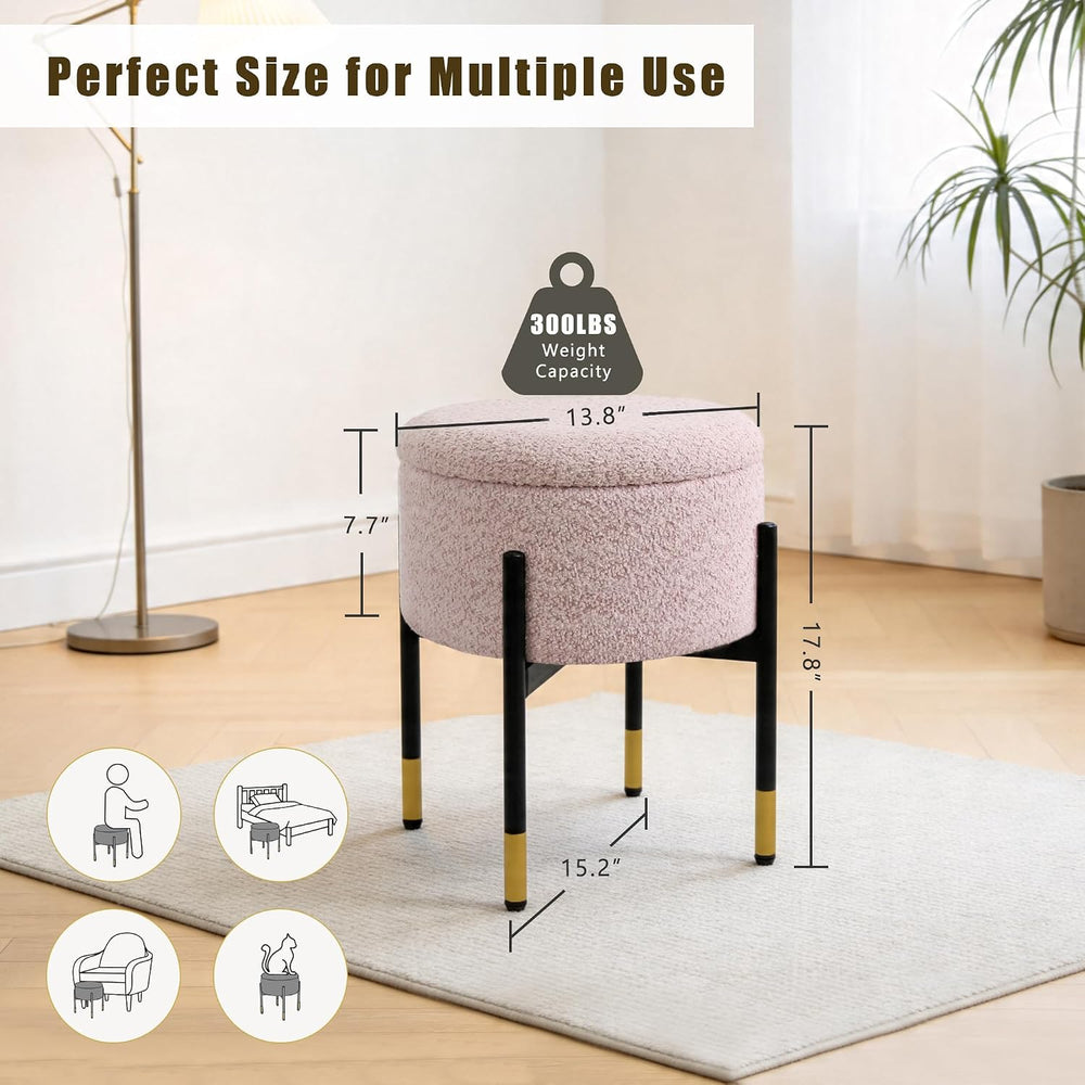 Round Ottoman with Storage, Soft Velvet Vanity Stool, Ottoman Coffee Table wi...