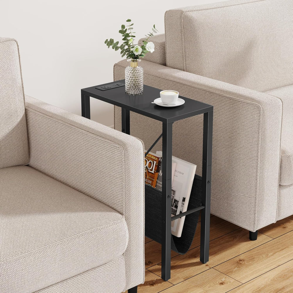 Vagusicc Narrow End Table with Charging Station, Narrow Nightstand with USB P...