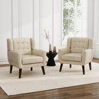PU Leather Accent Chairs Set of 2, Upholstered Armchair, Cream | Mid Century Modern Living Room Chair, Button Tufted Wingback Chair with Removable Cushion, Bedroom Side Reading Seat