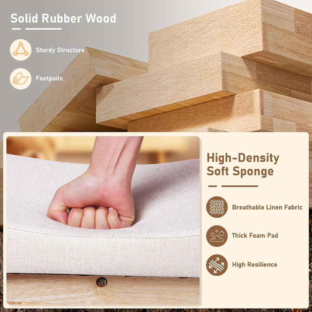 Solid Wood Vanity Stool, Padded Foot Stools Ottoman,Natural