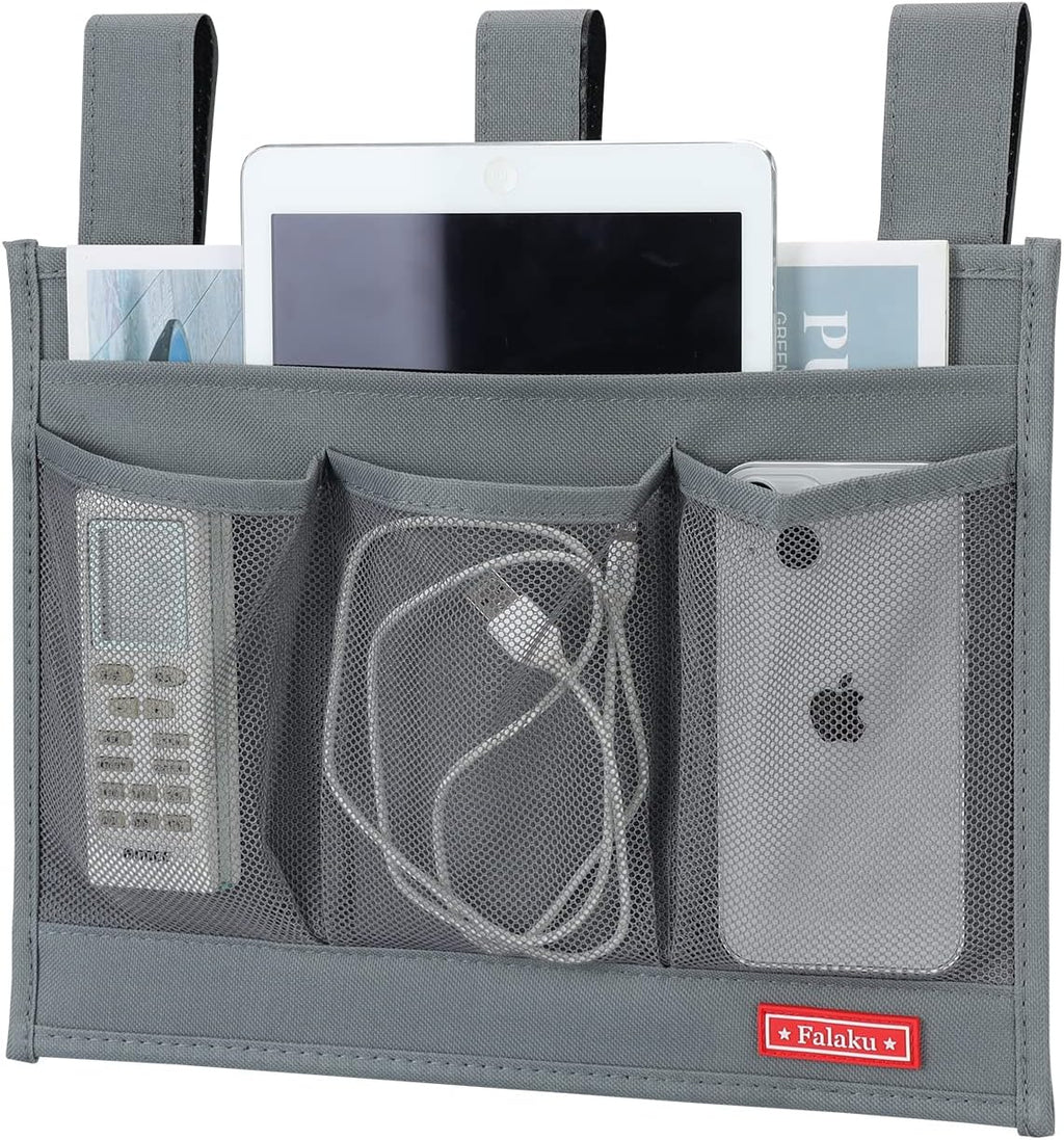 Hanging Bedside Caddy,Bedside Organizer Caddy for Bed Rails(4 Pockets-Grey)