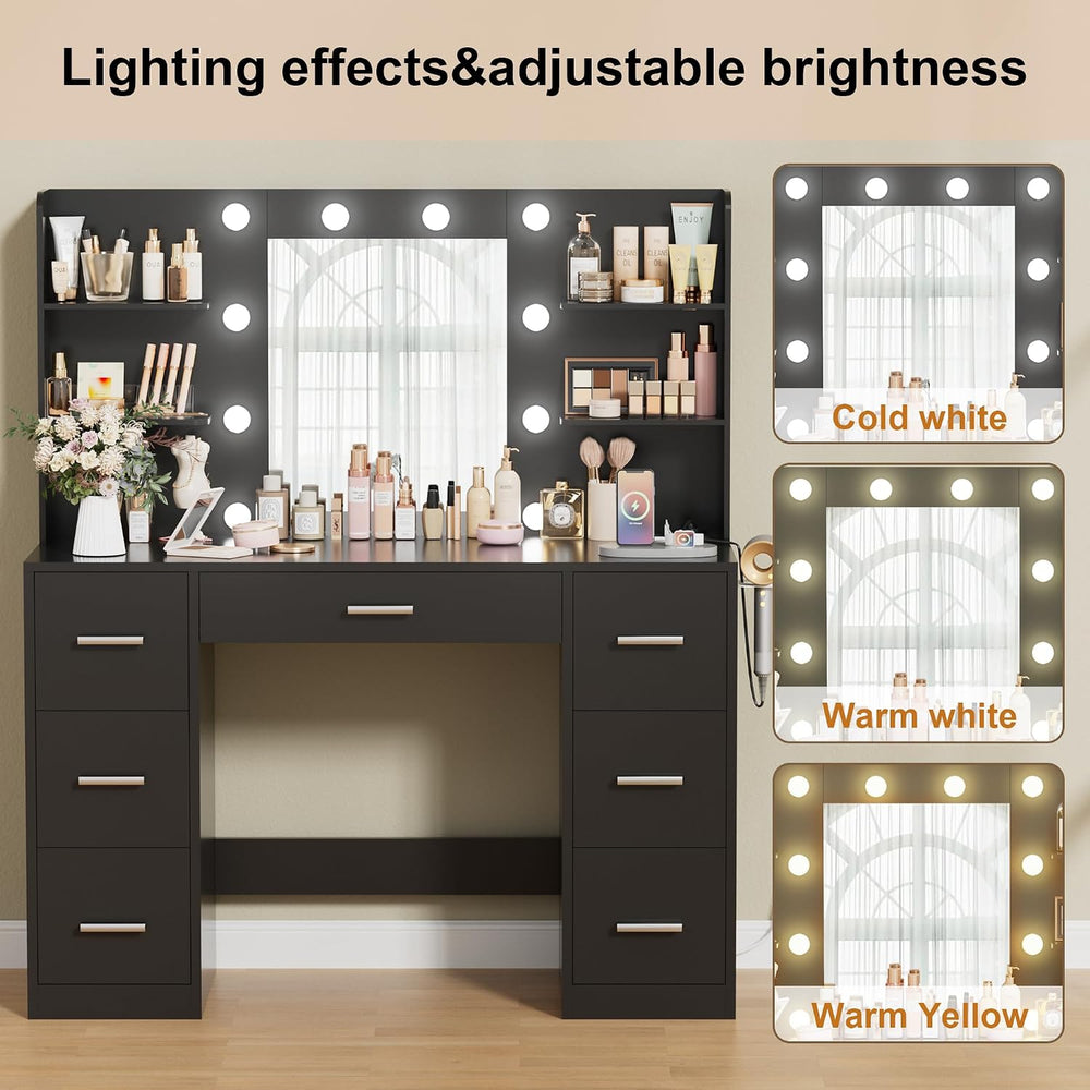 Makeup Vanity Desk with Mirror and 10 Lights, Table with 7 Drawers and 4 Open...