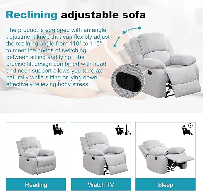 Recliner Sofa Set Couches for Living Room Chair Line Fabric Living Room Furniture Sets, Adjusted Reclining Couch Furniture Sofa Set for Theater Seating, Grey White