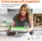 Extra Large Weekly Pill Organizer - XL Vitamin Holder with 7 Detachable AM PM Compartments - Portable Medicine Dispenser for Home and Travel, Big Supplement Container for Weekly or Daily Use, Green
