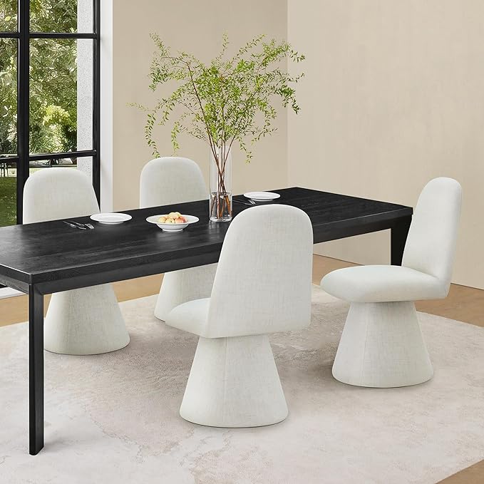 Swivel Dining Chairs Set of 4, Modern Upholstered Dining Chair Mid Century Kitchen Chairs with Wave Shaped High Back, 360 Degree Rotating Vanity Chair for Dining Room, Bedroom, Farmhouse, Beige