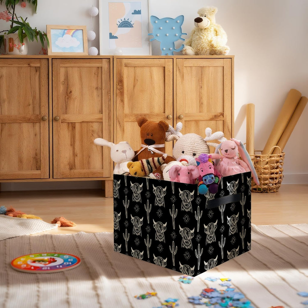 Highland Cow Western Storage Bins Box, Toybox for Boys Girls, Vintage Western Cactus Cow Foldable Storage Baskets Organizer for Bedroom Bathroom Kids Room Dorm Clothes Toys Books