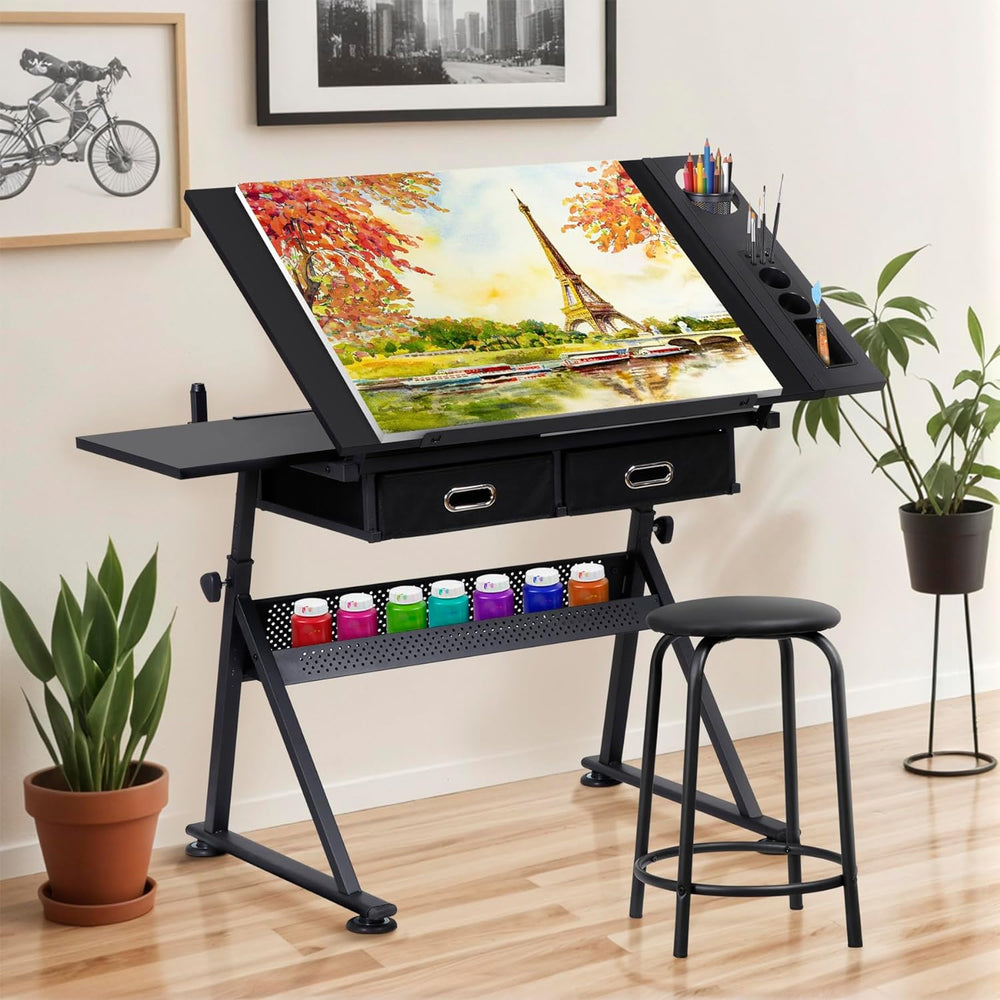 LEMY Drafting Table Art Desk, Height Adjustable Drawing Table Tilting Tableto...