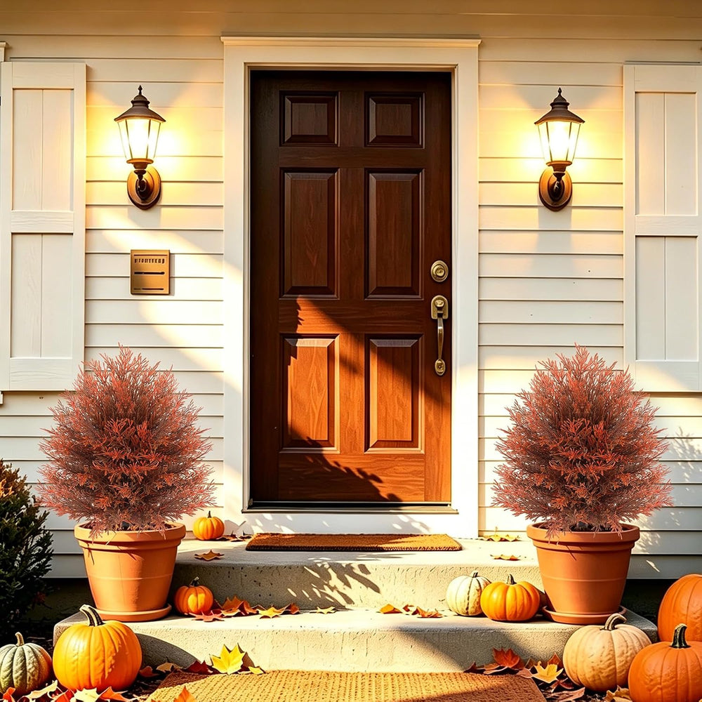 2Pack Fall Artificial Cypress Topiary, 24'' Outdoor Fake Bushes