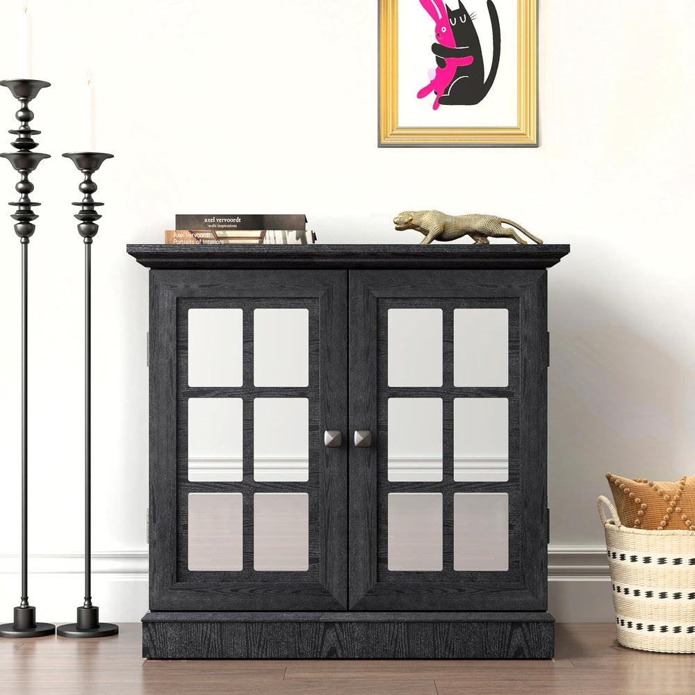 Storage Sideboard Cabinet with Mirrored Doors, Modern Buffet Cabinet w/Adjust...