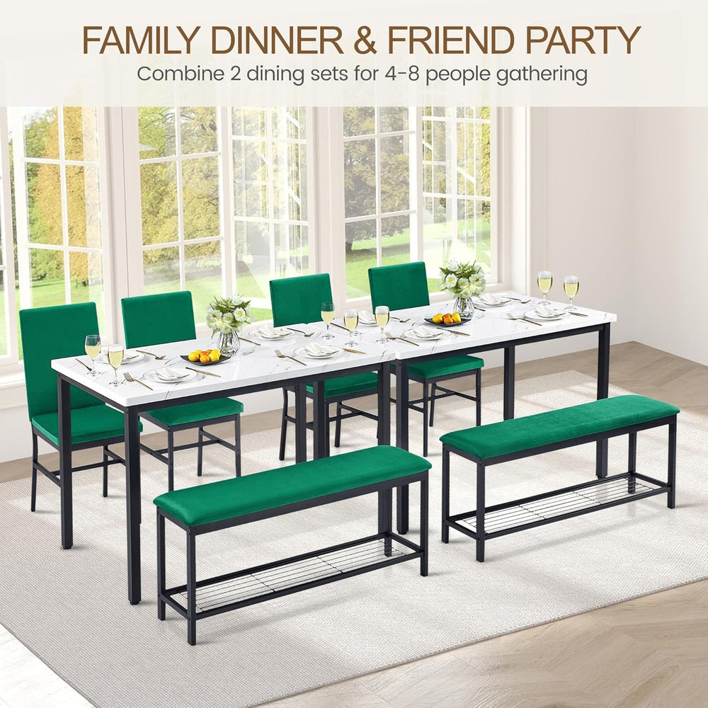 Dining Table Set for 4, 47.2" Faux Marble Kitchen Table Set with Upholst...