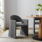 Modway Talia Upholstered Fabric Dining Armchair in Charcoal - Modern Curved Dining Chair with Open-Back - Living Room Barrel Lounge Chair - Single Upholstered Accent Chair with Arms