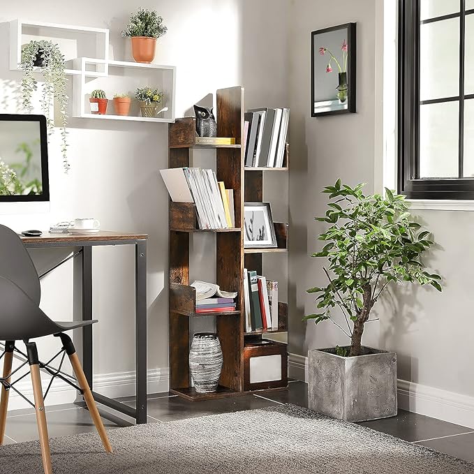 VASAGLE Bookcase, Tree-Shaped Bookshelf with 8 Storage Shelves, Rounded Corne...