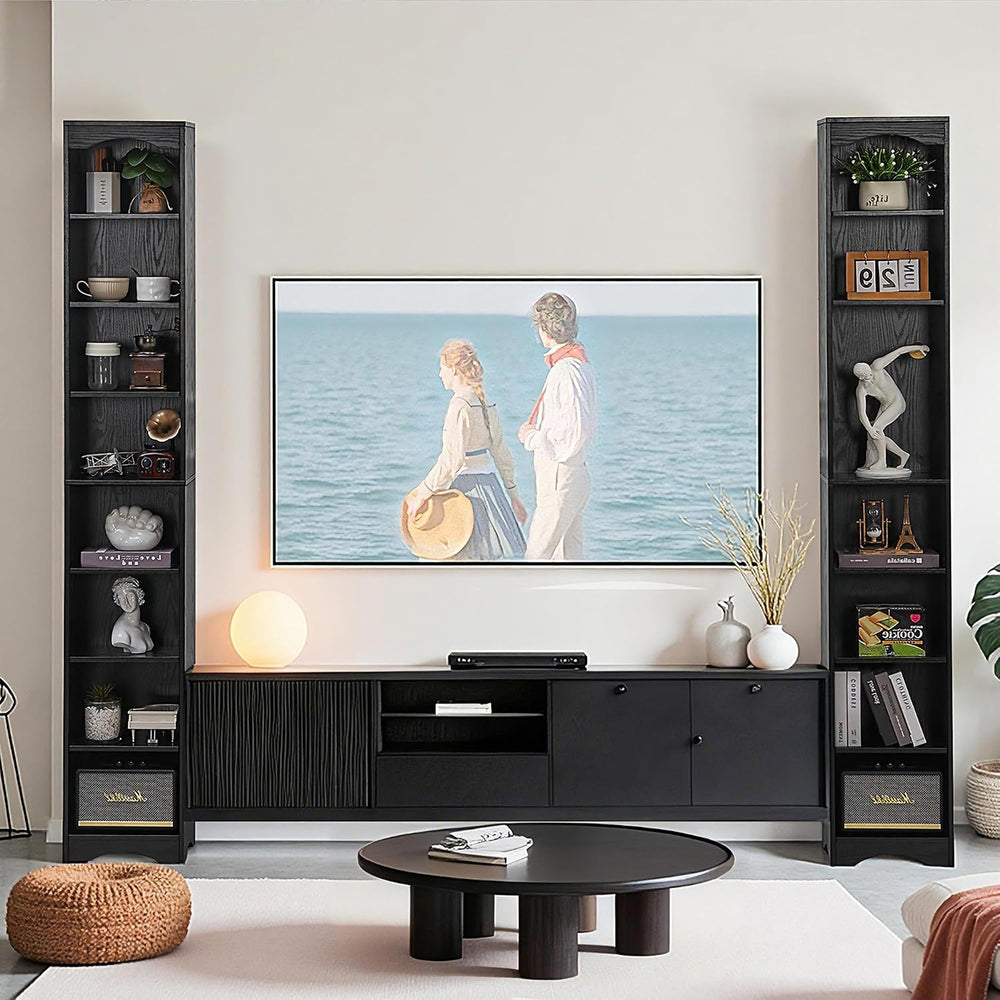 VECELO Curved Top Narrow Tall Bookshelf, 6 Adjustable Movable Shelves, Wood S...