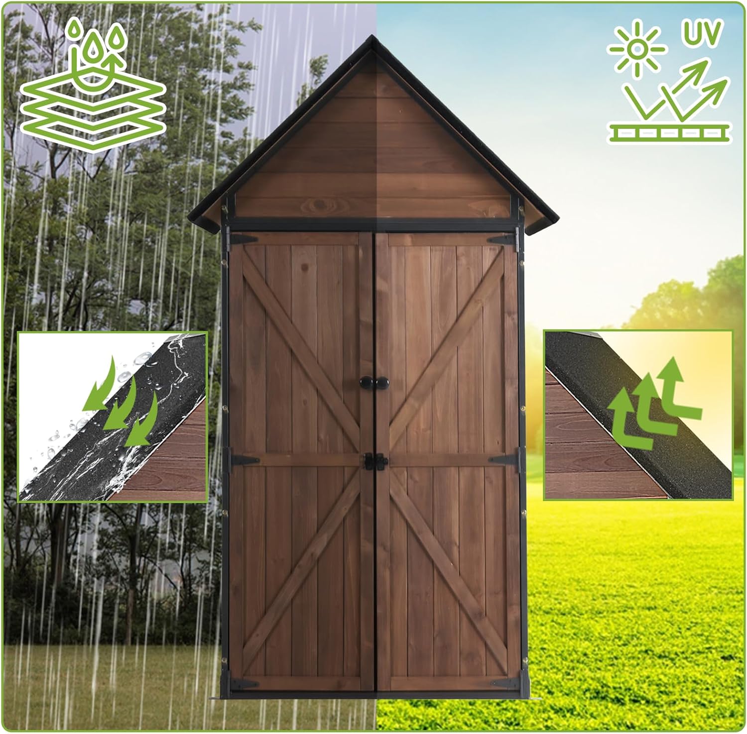 Outdoor Storage Shed with Metal Frame,Garden Storage with Adjustable Shelfs,Wooden House for Backyard, Patio, Poolside