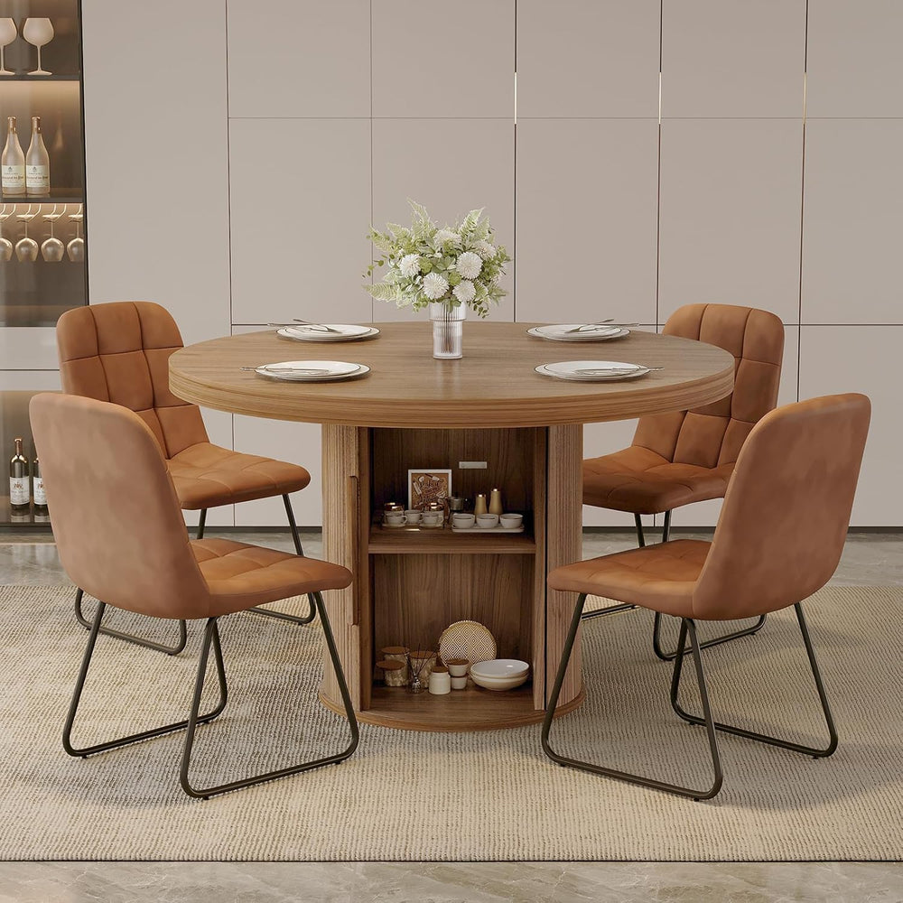 5-Piece Dining Set for Small Spaces 43.3" Round Table & 4 PU Leather...