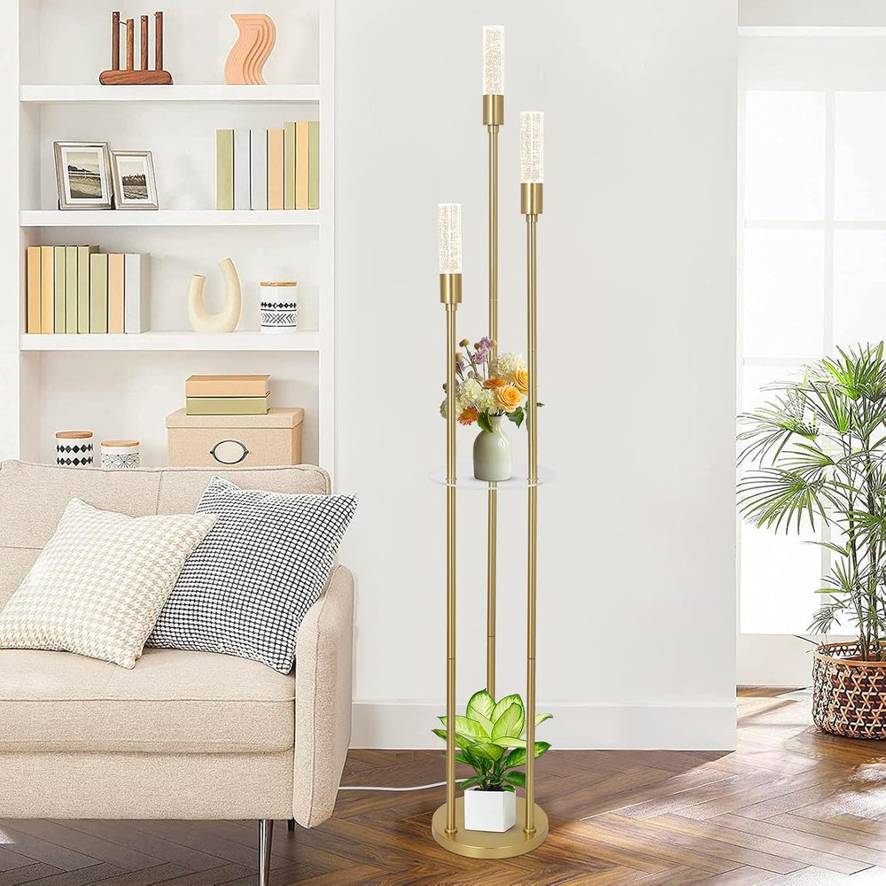 Modern Gold Floor Lamps for Living Room, Bubble Crystal Floor Lamp with Shelv...