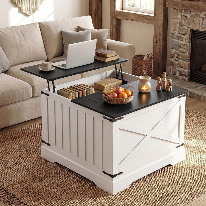 GIANTEX Farmhouse Lift Top Coffee Table, 31.5" Square Wood Center Table with Large Hidden Storage Compartment & Hinged Lift Top, Accent Cocktail Tea Table, Rustic Living Room Tables (Black)