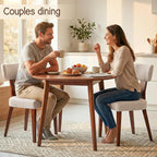 Dining Chairs Set of 2, Mid-Century Modern Upholstered Kitchen Chairs with Curved Backrest and Linen Fabric Seat, Wood Leg Accent Chairs for Dining Room, Living Room, Bedroom, Linen Beige
