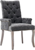 Upholstered Tufted Chenille Dining Chairs with Arms & Nailhead Trim – Solid Wood Frame & Legs, Modern Farmhouse for Dining, Kitchen & Living Room (Set of 1, Gray)