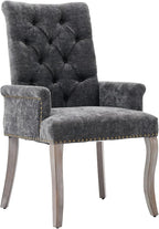 Upholstered Tufted Chenille Dining Chairs with Arms & Nailhead Trim – Solid Wood Frame & Legs, Modern Farmhouse for Dining, Kitchen & Living Room (Set of 1, Gray)