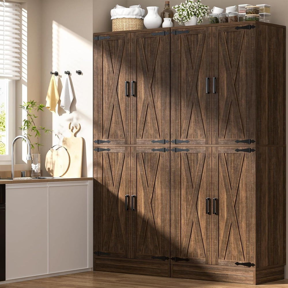 Unikito 71" Tall Farmhouse Kitchen Pantry Storage Cabinet with Barn Door...