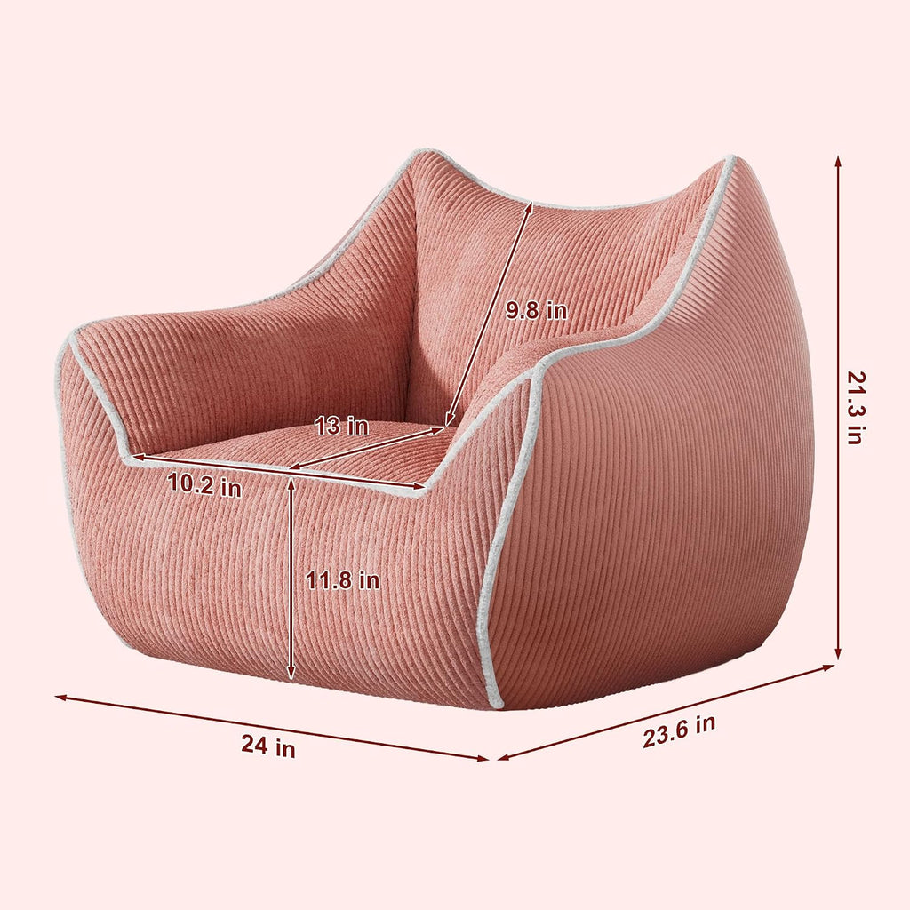 Pink Kids Bean Bag Chair, Stuffed Kids Bean Bag Sofa with Filler Corduroy Bean Bag Seat for Girls, Small Comfy Lazy Sofa Lounge Chair with Armrests and Back Support for Gaming, Reading, Pink