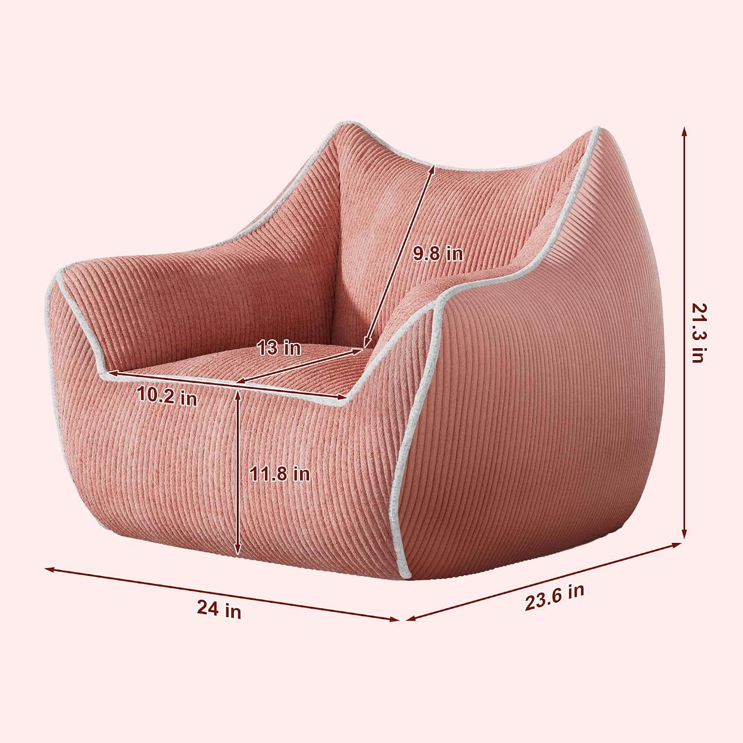 Pink Kids Bean Bag Chair, Stuffed Kids Bean Bag Sofa with Filler Corduroy Bean Bag Seat for Girls, Small Comfy Lazy Sofa Lounge Chair with Armrests and Back Support for Gaming, Reading, Pink