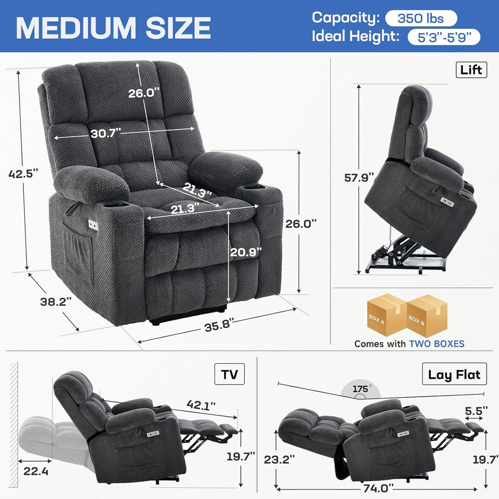 Tami Tami Dual Motor Power Lift Chair Recliner for Elderly with Massage and H...