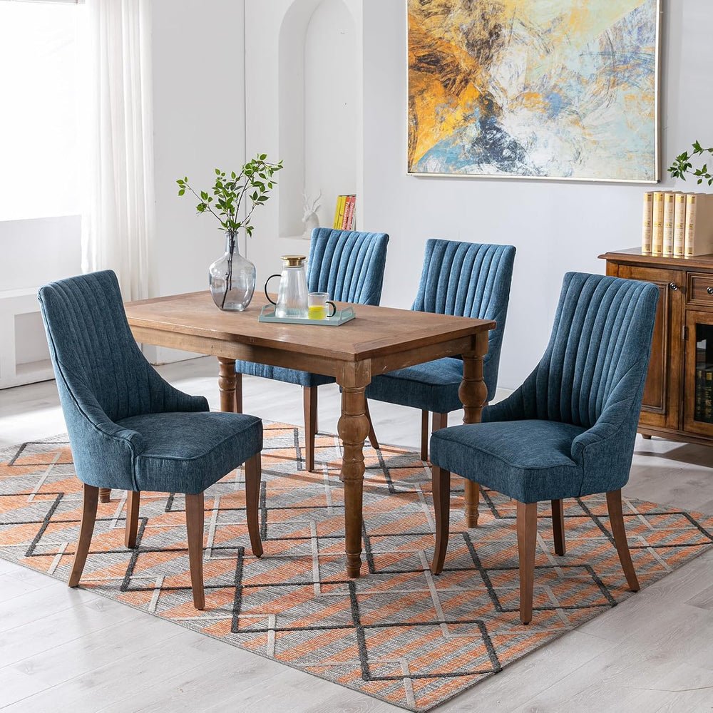 2-Piece Solid Wood Dining Chair Set, Linen Upholstered Seats with High-Resili...