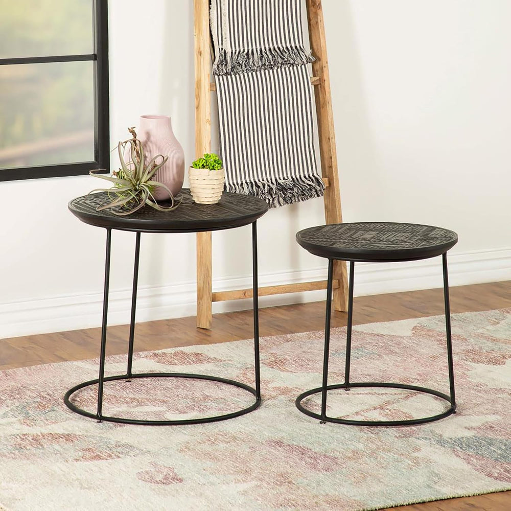 20" Sturdy Metal Frame Nesting Coffee Table, Boo Coffee Table with Embos...