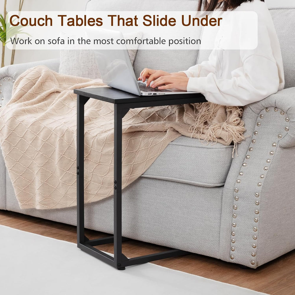 AMHANCIBLE C Shaped End Table Set of 2, Couch Side Table that Slide Under
