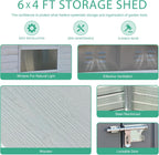 4x6 FT Outdoor Storage Shed with Windows, Wood & Metal Garden Shed, Small Outside Storage Shed Waterproof for Backyard, Garden, Patio, 4 Vents (Without Floor) Gray