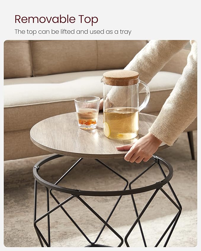 VASAGLE Small Coffee Table Set of 2, Round Coffee Table with Steel Frame, Sid...