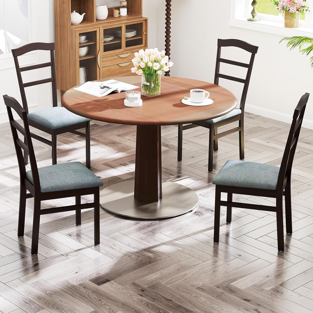 Giantex Wooden Dining Chairs Set of 2, Upholstered Kitchen Chair w/Rubber Woo...