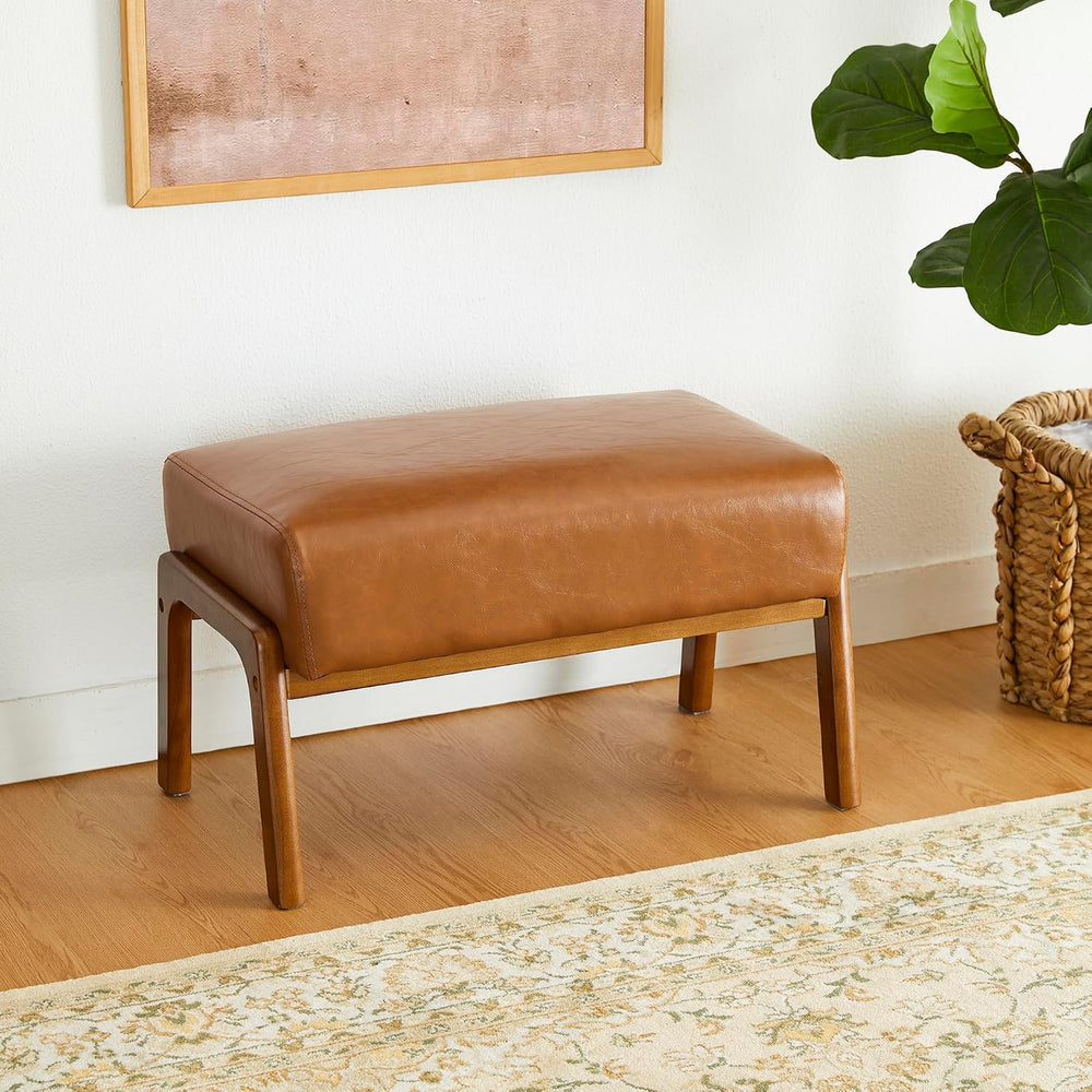 Glitzhome 15.5"(H) Footrest Stool, Leatherette Ottoman, Accent Padded So...