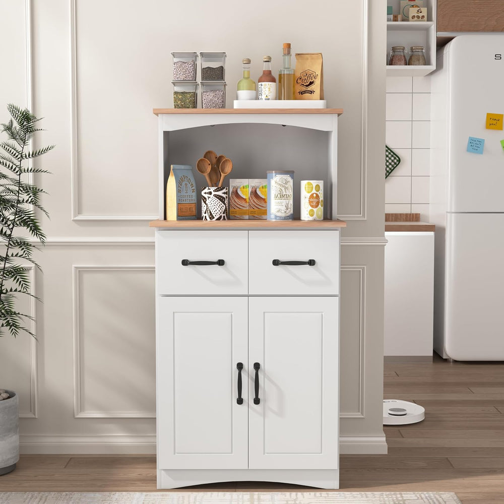Freestanding Kitchen Pantry with Dawer & Shelf, Double Door, Rectangular ...