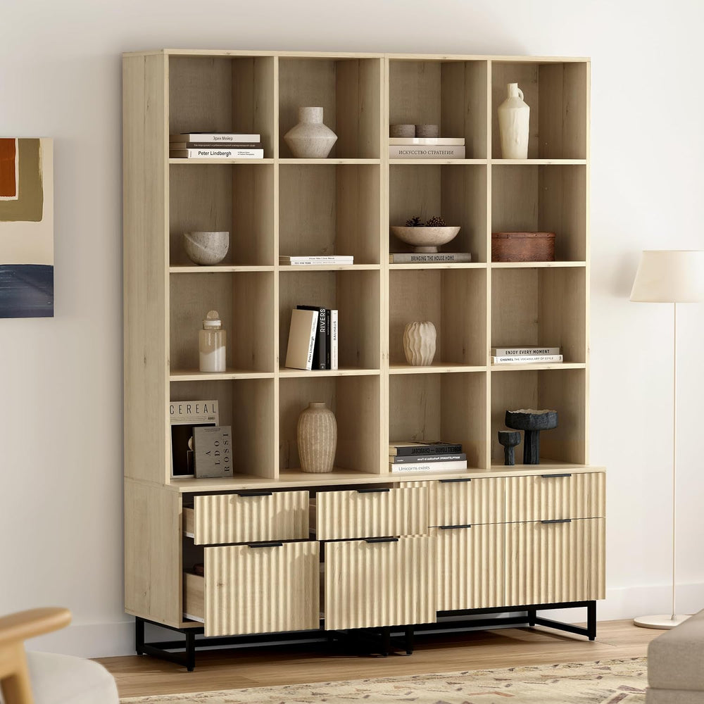 71" Tall Fluted Kitchen Pantry, Mid Century Modern Storage Cabinet with ...