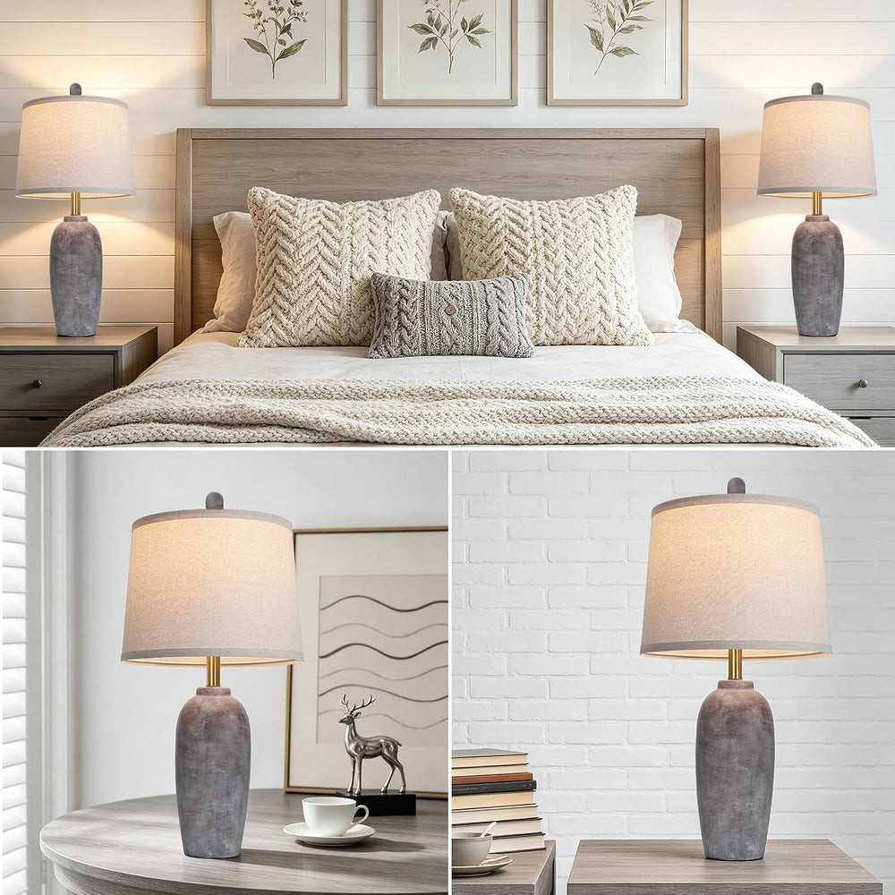 26 Inch Farmhouse Ceramic Jar Table Lamps Set of 2, Bedside Lamps