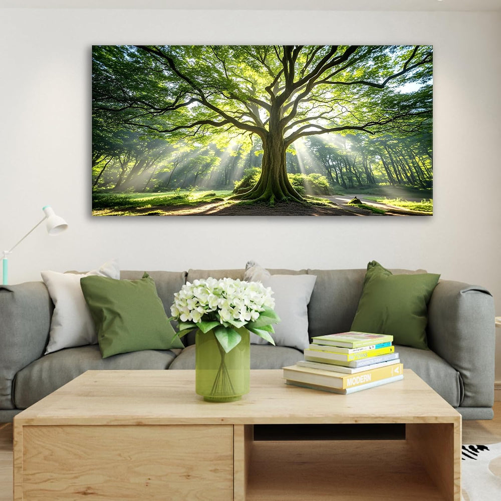 JLXART Nature Canvas Large Art Spring Green Tree Wall Art Framed Forest Artwo...