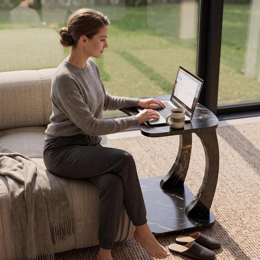 Modern C-Shaped Side Table, Curved End Table for Couch, Sofa & Bed,